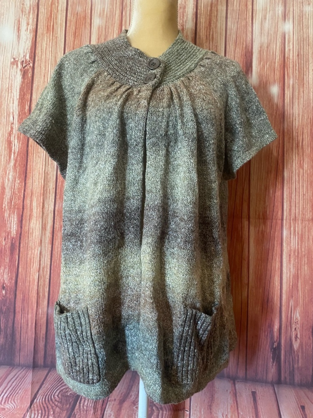 Women’s 18 20 Sweater Cardigan Dressbarn Knit Short Sleeve Button Brown Ombré